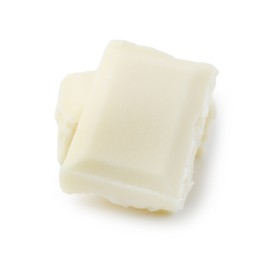 Photo of Pieces of delicious white chocolate isolated on white