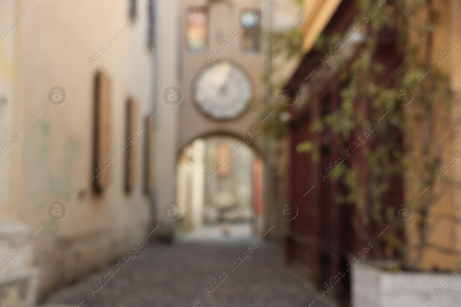 Photo of Blurred view of beautiful buildings on city street