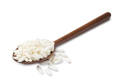 Photo of Puffed rice in spoon isolated on white