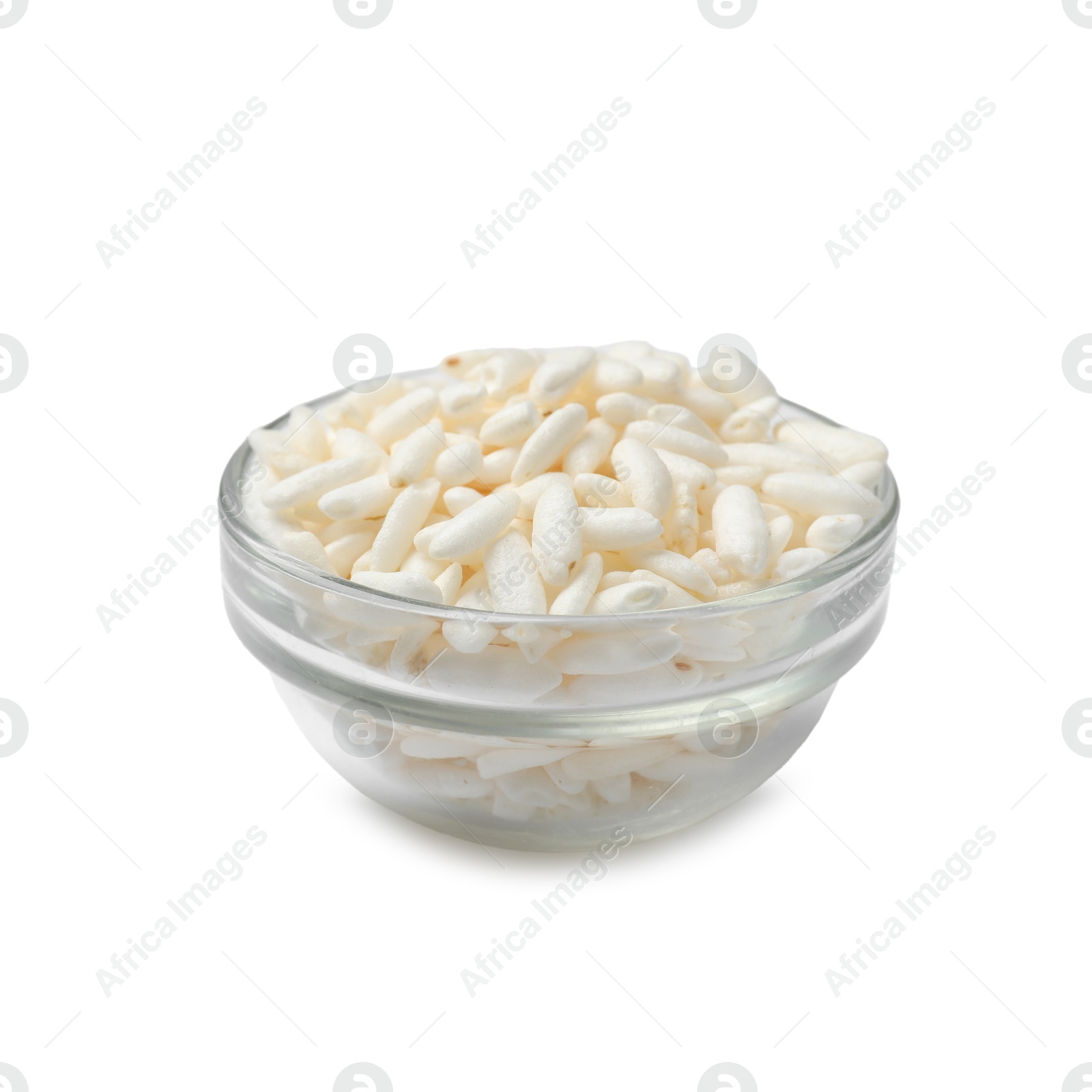 Photo of Puffed rice in bowl isolated on white