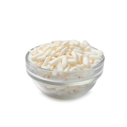 Puffed rice in bowl isolated on white