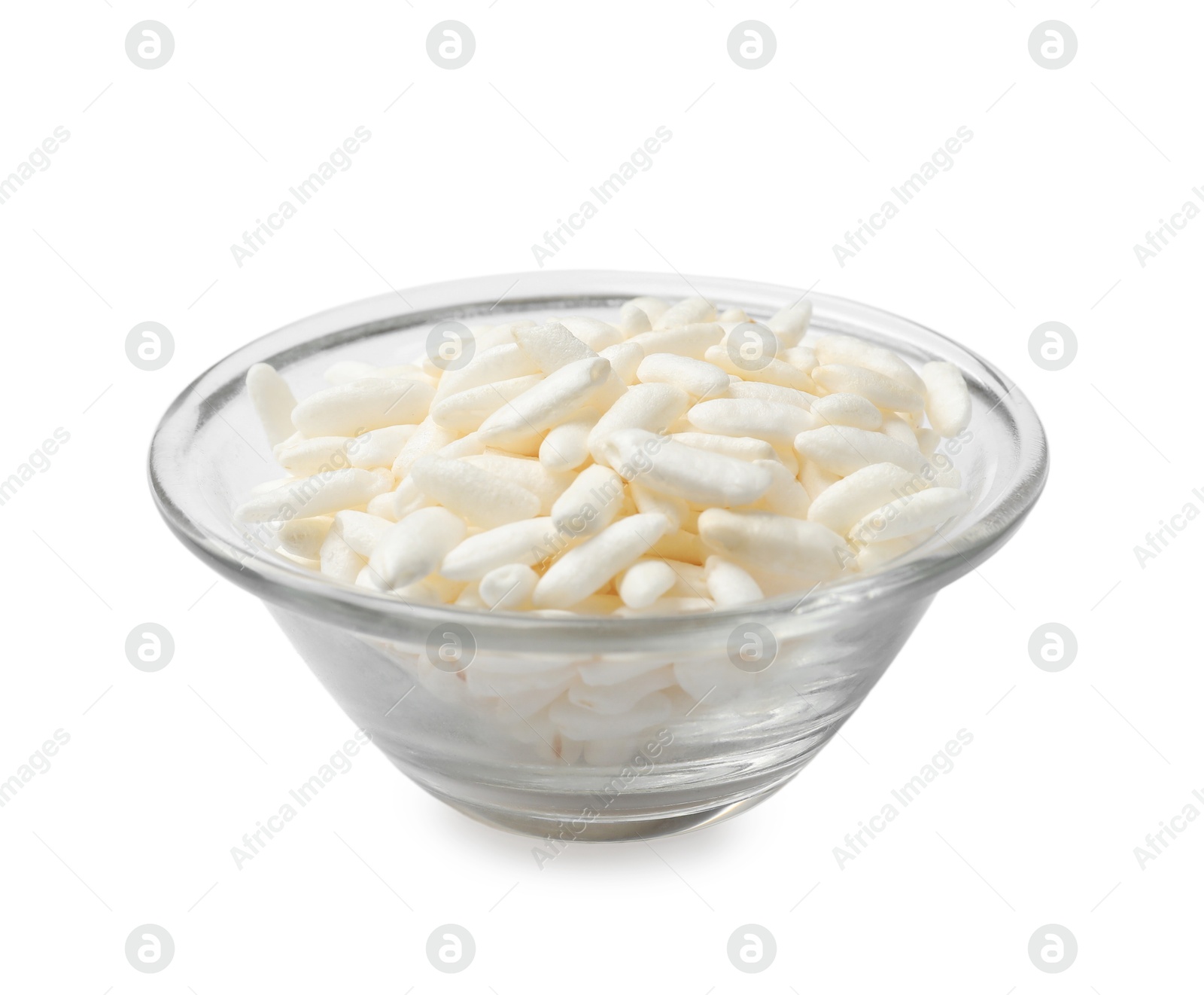 Photo of Puffed rice in bowl isolated on white