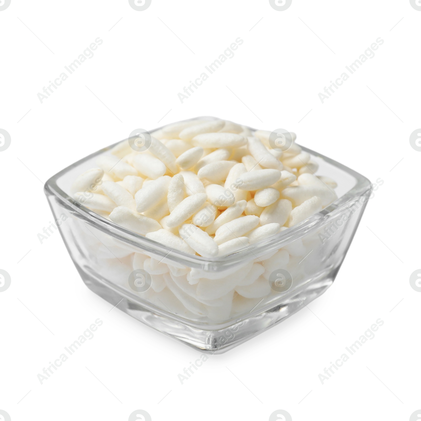 Photo of Puffed rice in bowl isolated on white