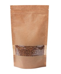 Paper pouch bag with buckwheat isolated on white