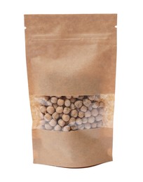 Paper pouch bag with chickpeas isolated on white