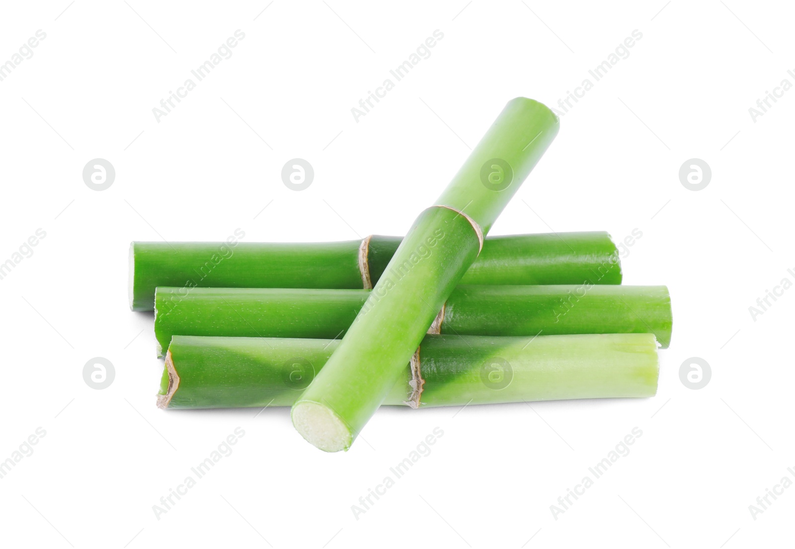 Photo of Pieces of decorative bamboo plant isolated on white