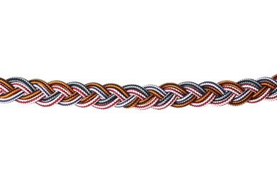 Photo of Colorful ropes tied together isolated on white. Unity concept