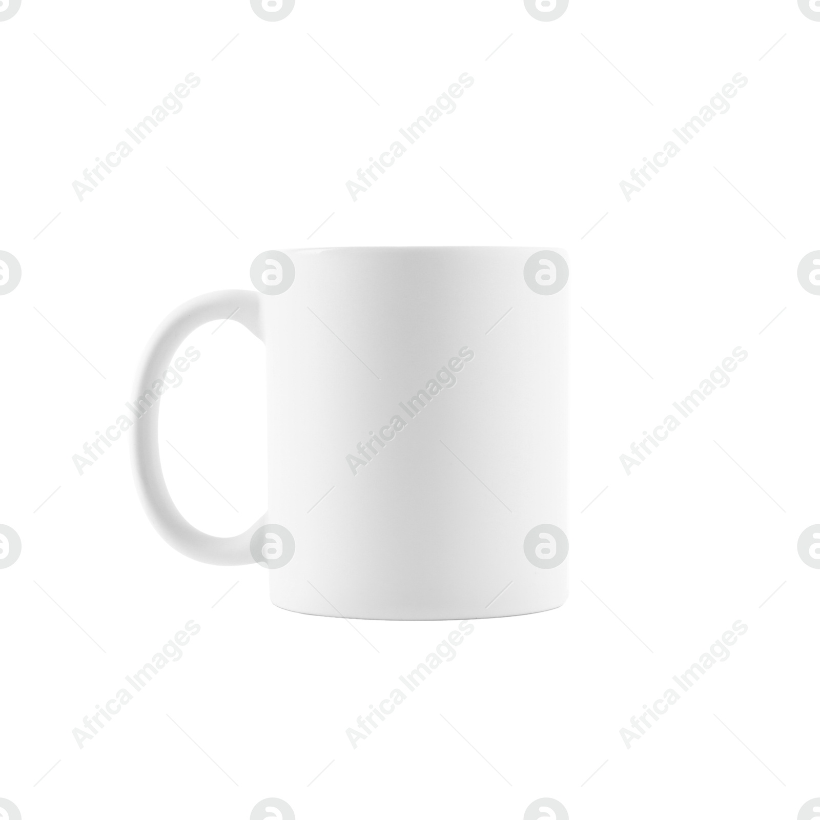 Photo of One blank ceramic mug isolated on white. Mockup for design