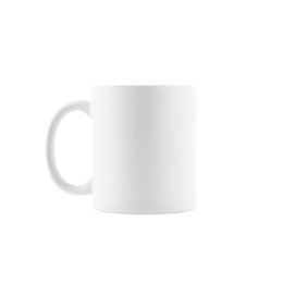 Photo of One blank ceramic mug isolated on white. Mockup for design