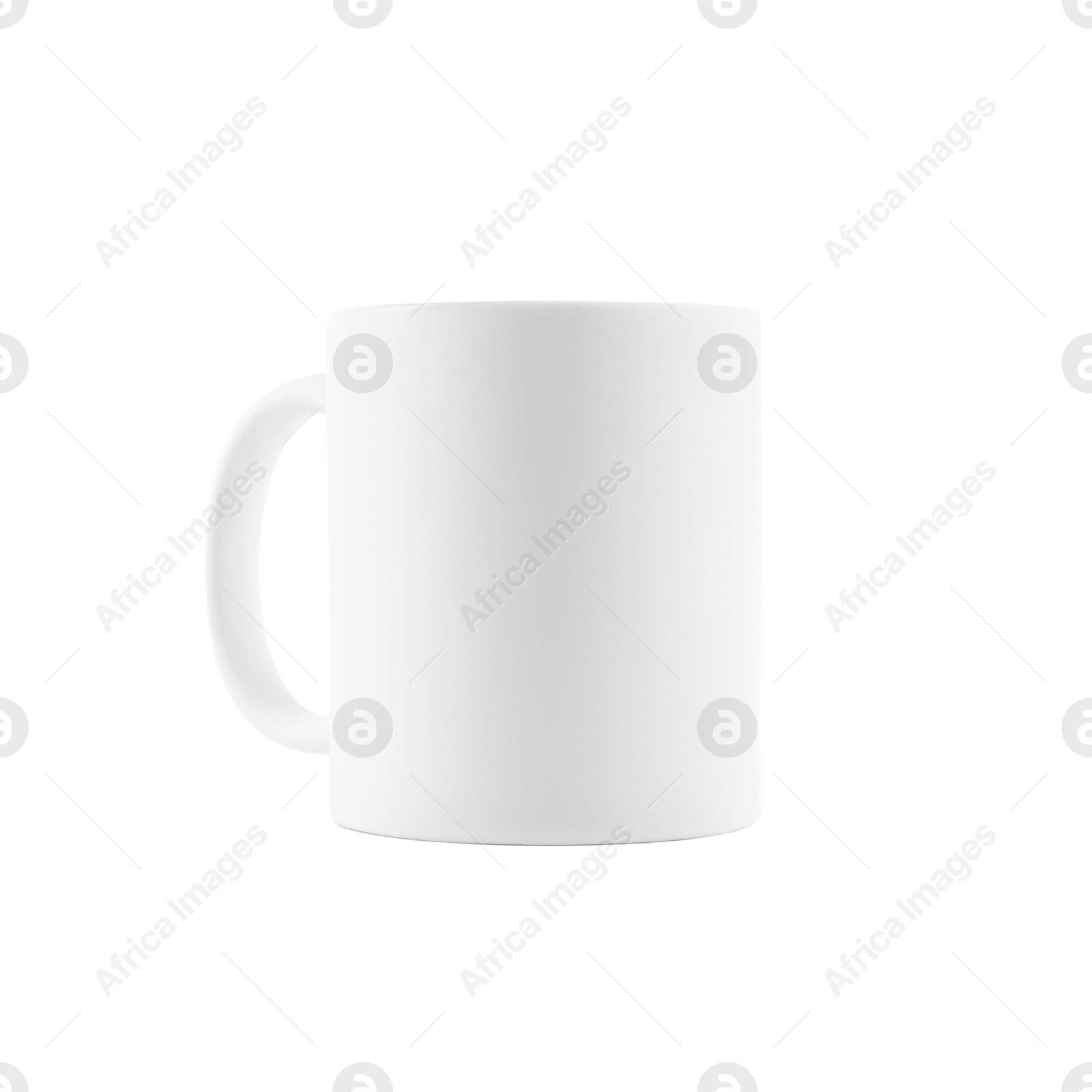 Photo of One blank ceramic mug isolated on white. Mockup for design