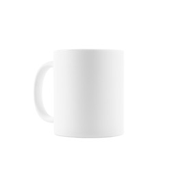 Photo of One blank ceramic mug isolated on white. Mockup for design