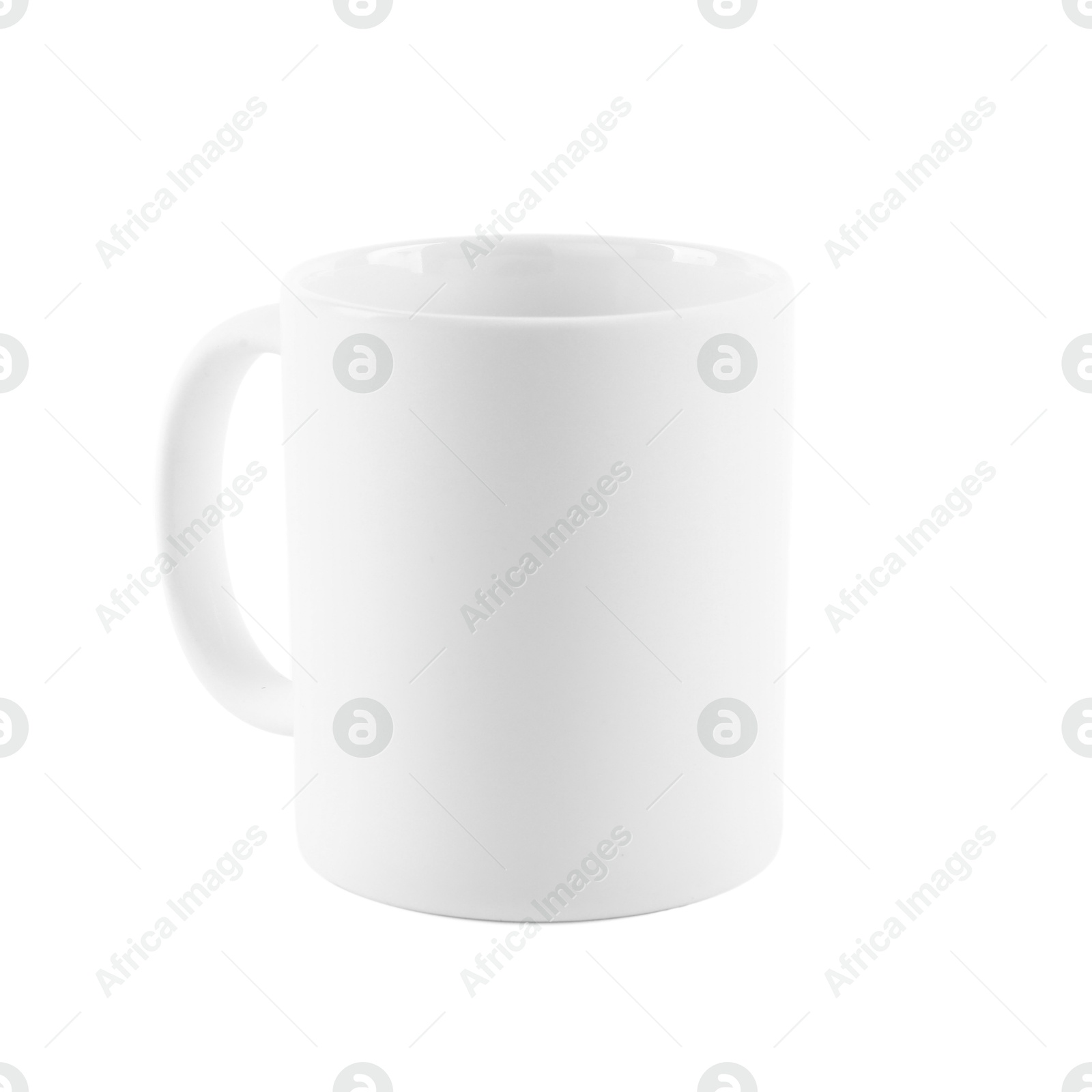 Photo of One blank ceramic mug isolated on white. Mockup for design