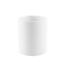 Photo of One blank ceramic mug isolated on white. Mockup for design