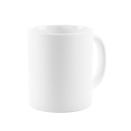 Photo of One blank ceramic mug isolated on white. Mockup for design