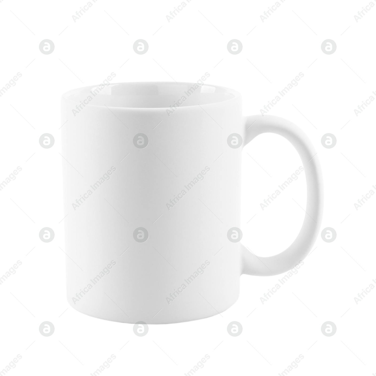 Photo of One blank ceramic mug isolated on white. Mockup for design