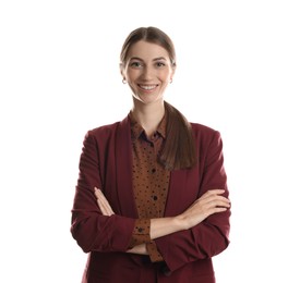 Photo of Portrait of banker with crossed arms on white background