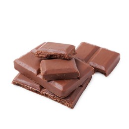 Photo of Pieces of delicious milk chocolate isolated on white