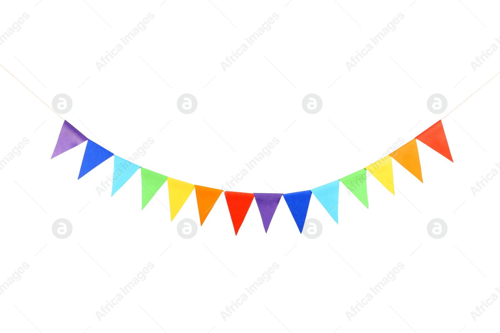 Photo of Colorful party flags isolated on white. Festive decor