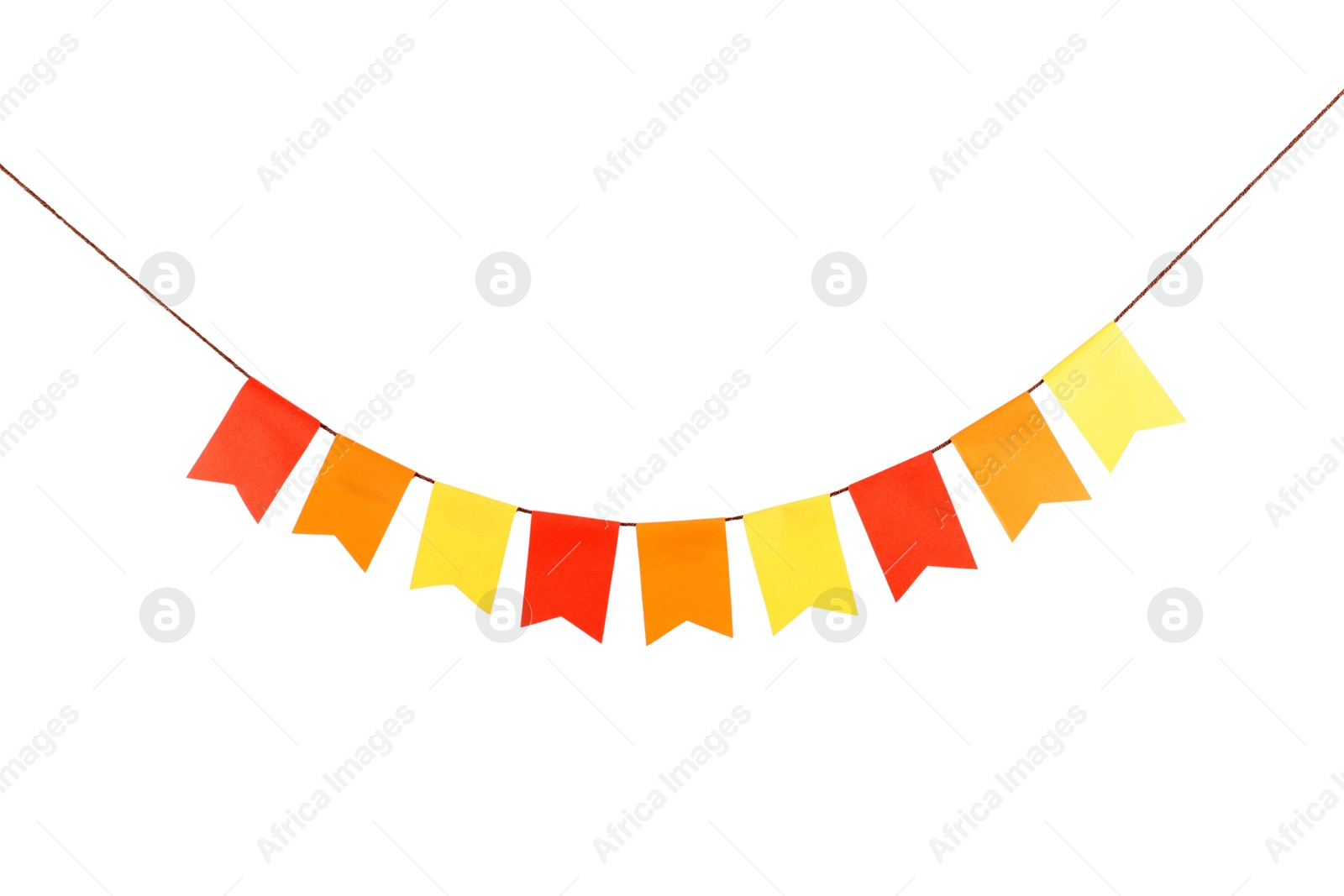 Photo of Colorful party flags isolated on white. Festive decor