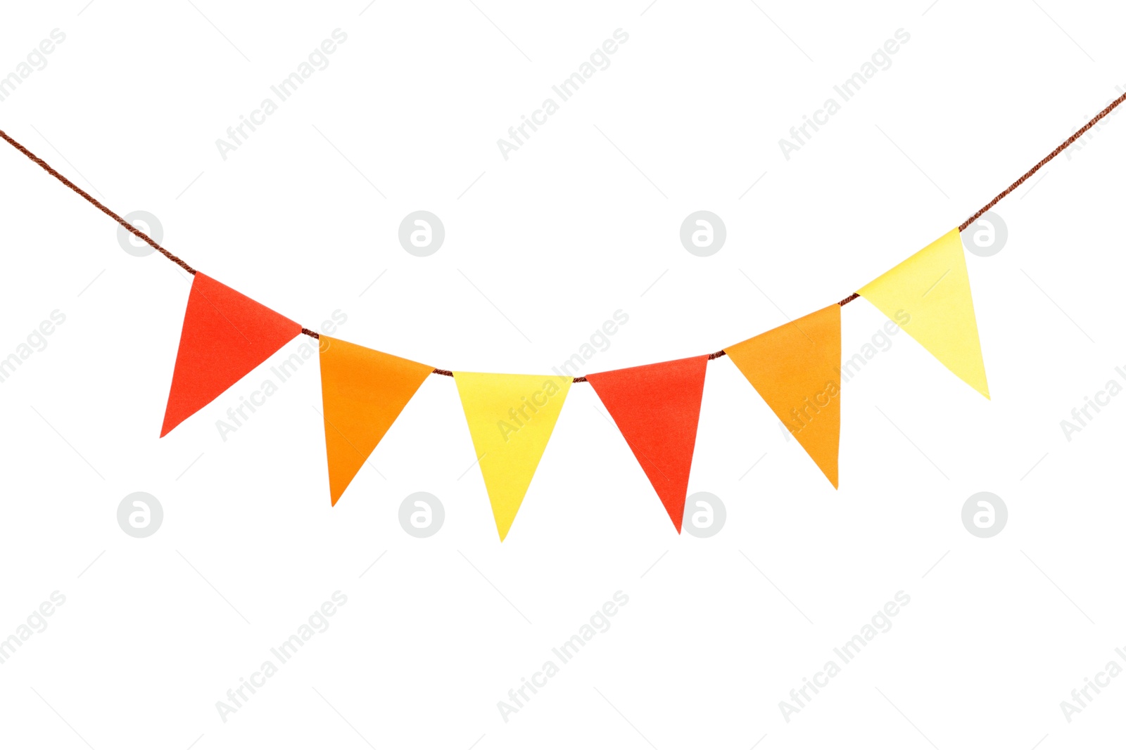 Photo of Colorful party flags isolated on white. Festive decor