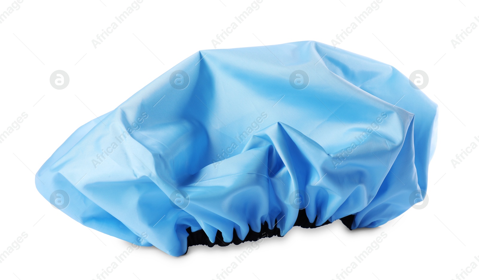 Photo of One blue shower cap isolated on white