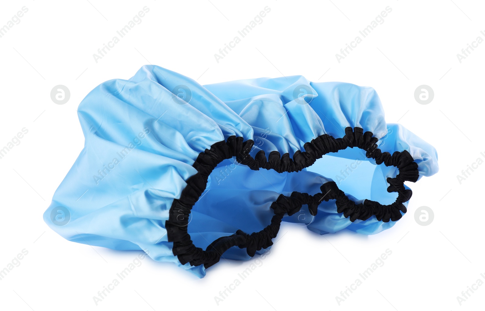 Photo of One blue shower cap isolated on white