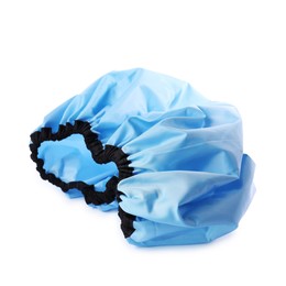 Photo of One blue shower cap isolated on white