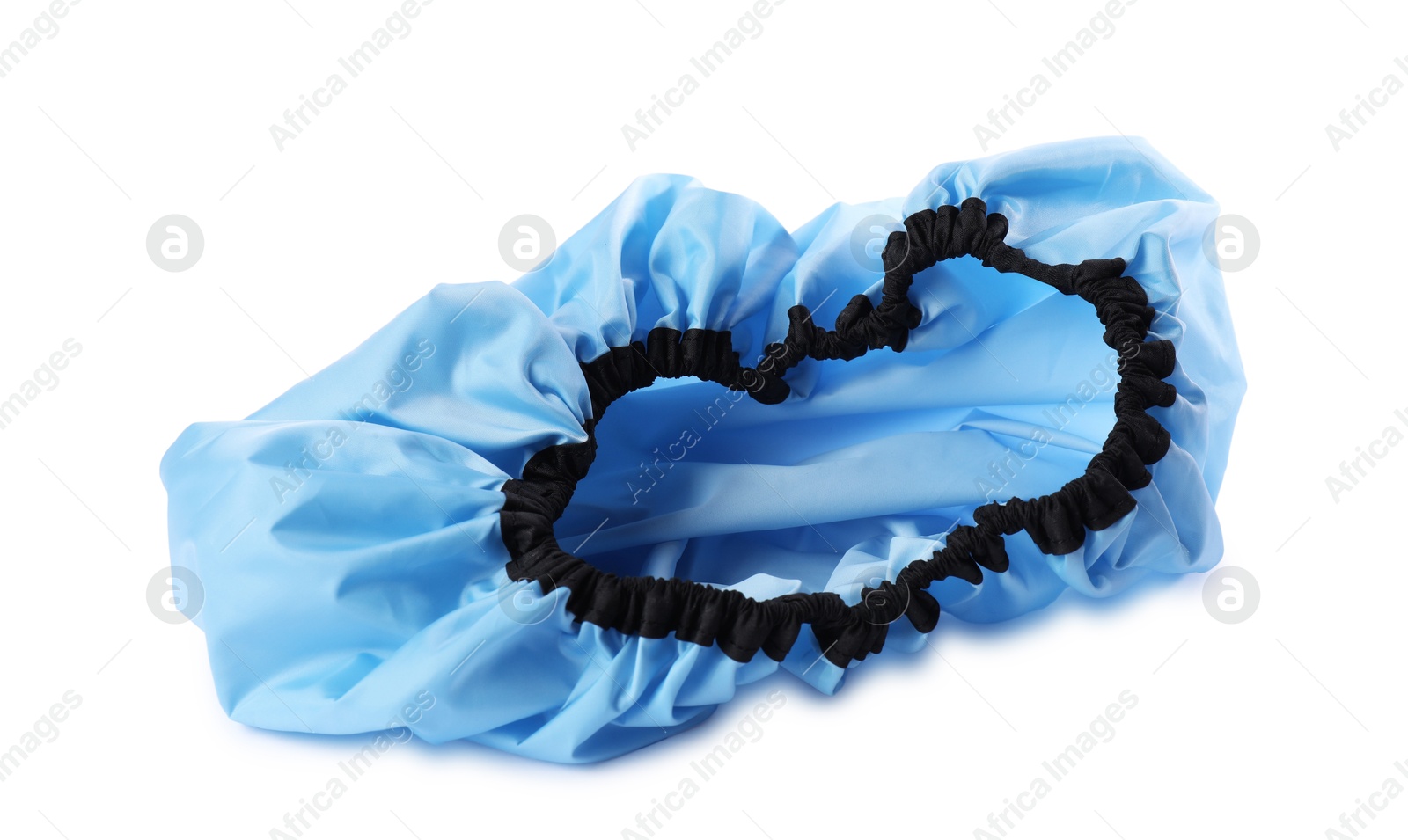 Photo of One blue shower cap isolated on white