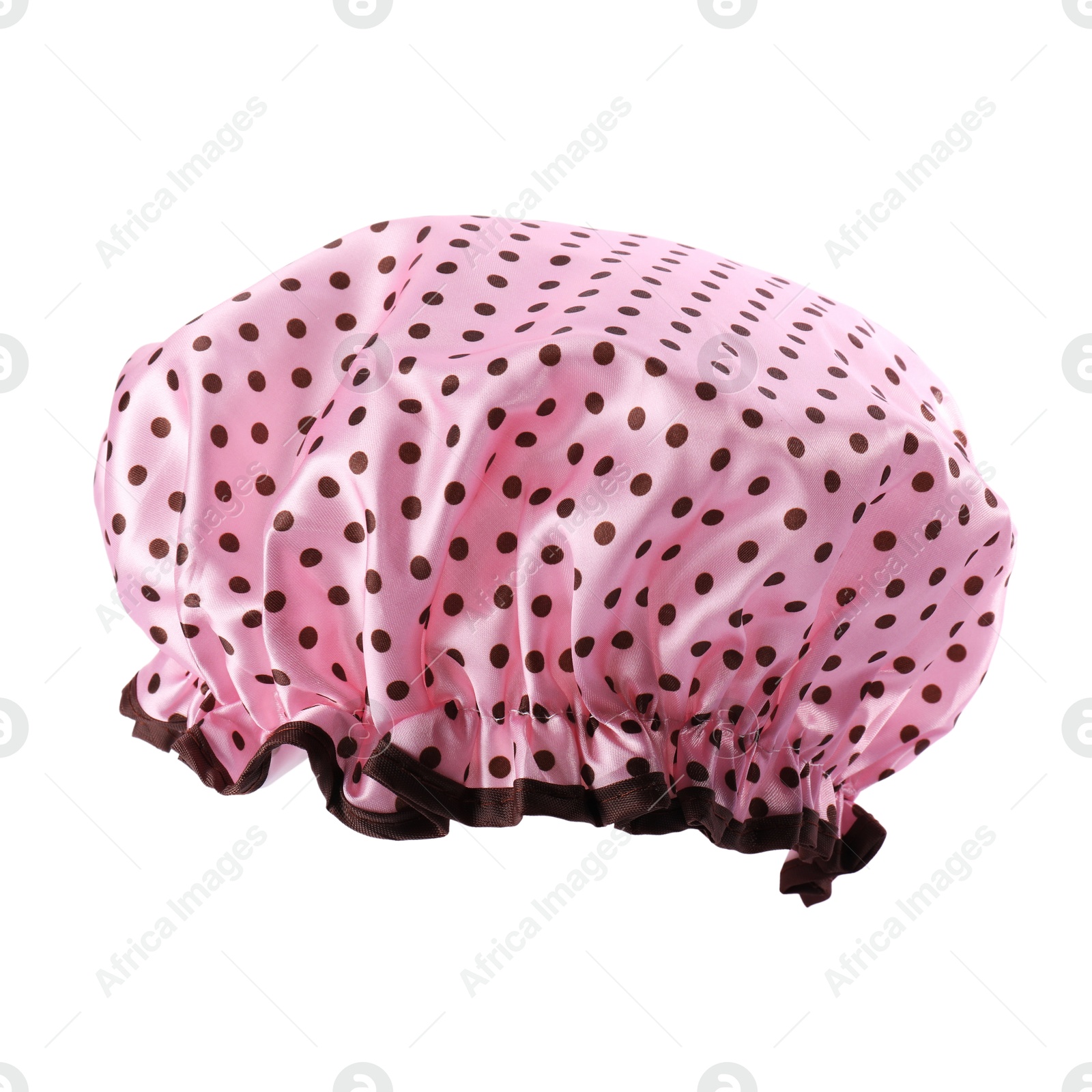 Photo of One pink shower cap isolated on white