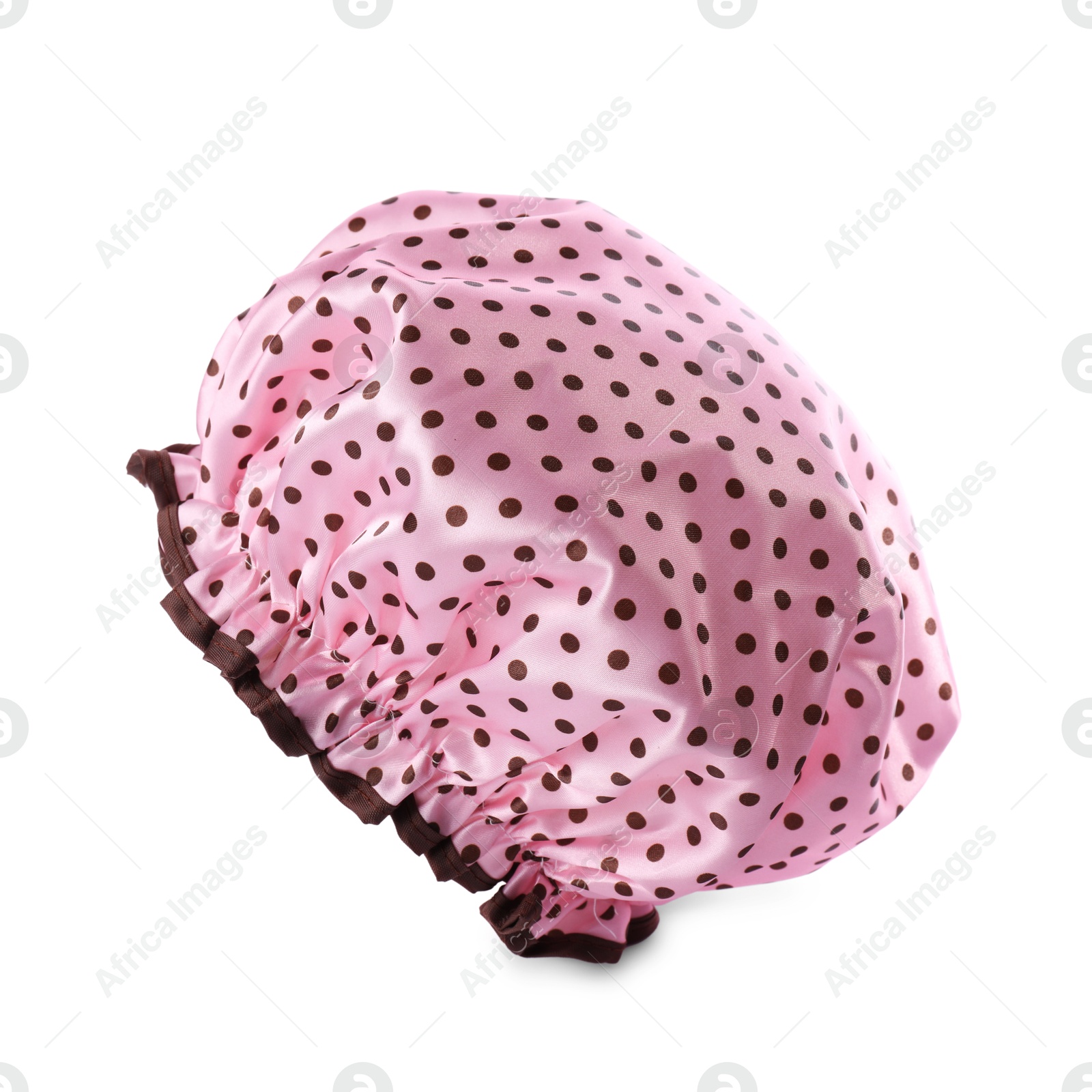 Photo of One pink shower cap isolated on white