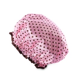 Photo of One pink shower cap isolated on white