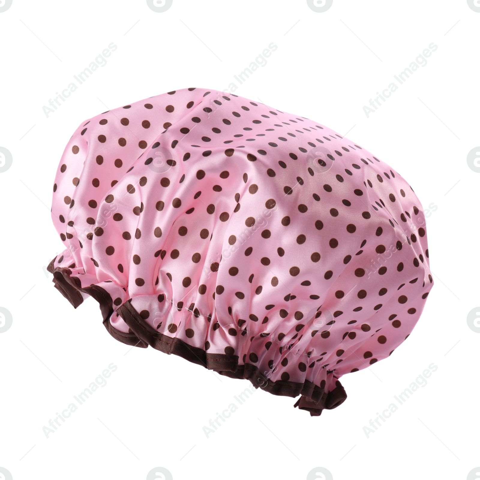 Photo of One pink shower cap isolated on white