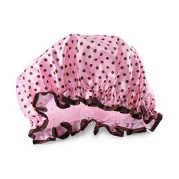 Photo of One pink shower cap isolated on white