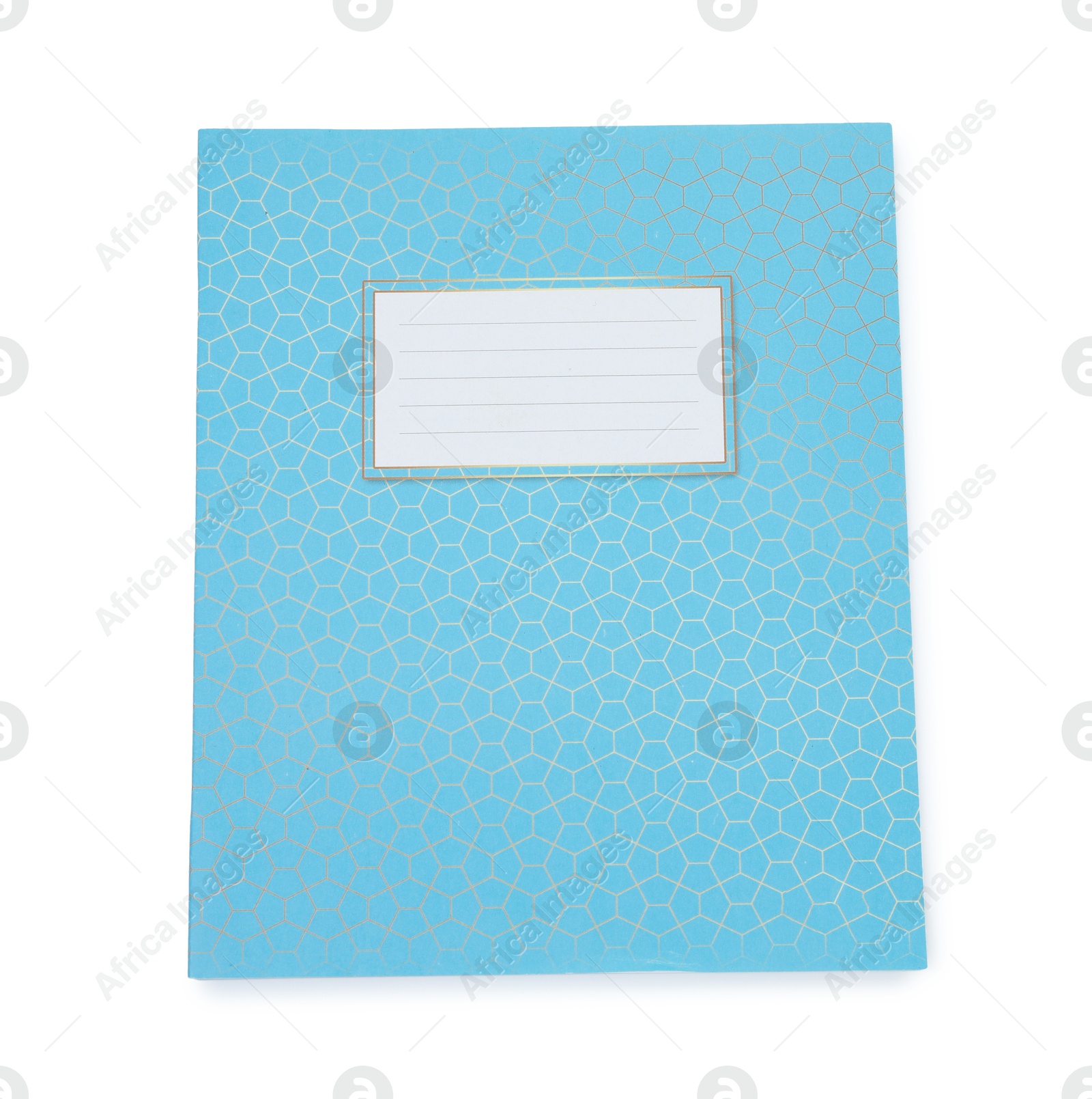 Photo of One blue copybook isolated on white, top view. School stationery