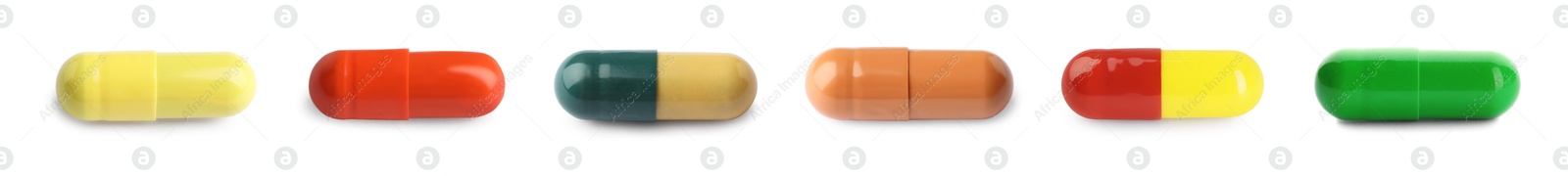 Image of Set of different antibiotic pills isolated on white