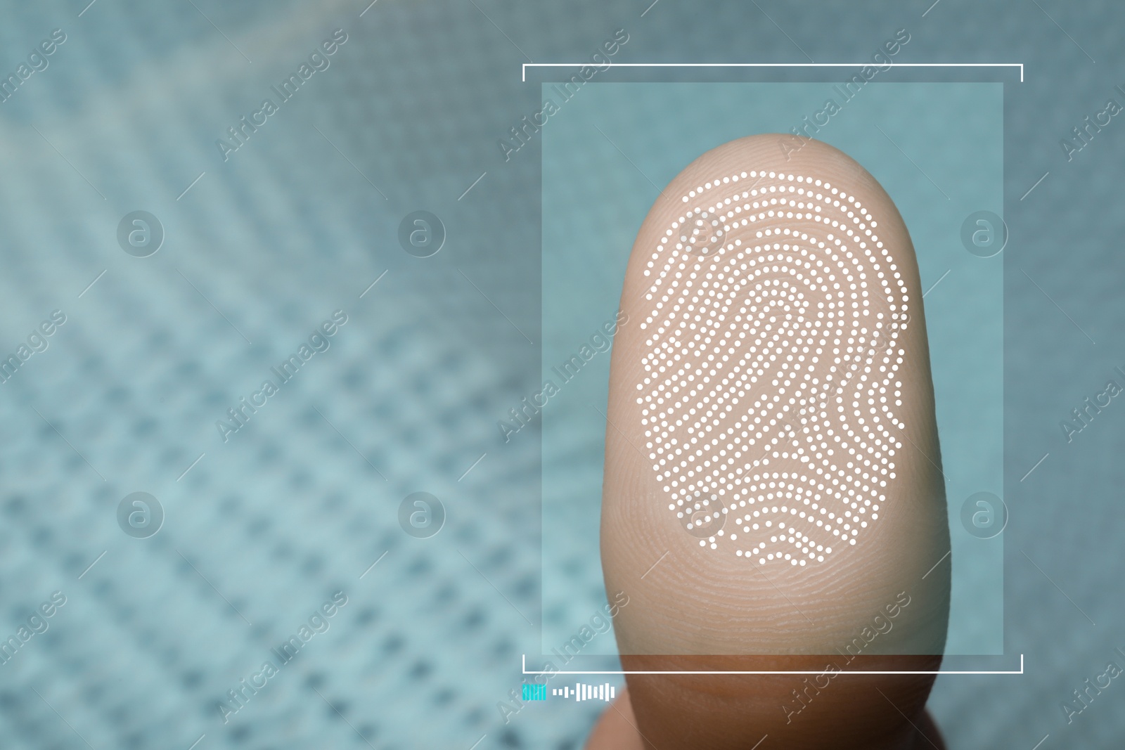 Image of Woman pressing finger to surface showing friction ridges pattern, closeup. Scanning fingerprint