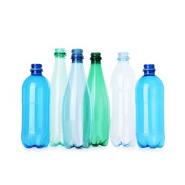 Many empty plastic bottles isolated on white