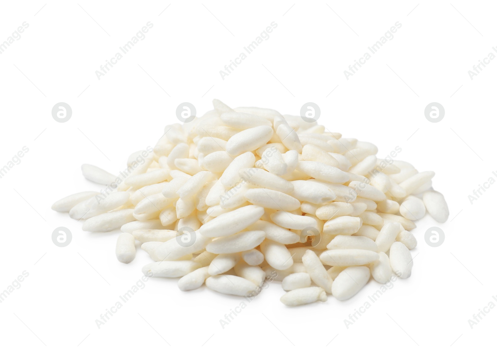 Photo of Heap of puffed rice isolated on white