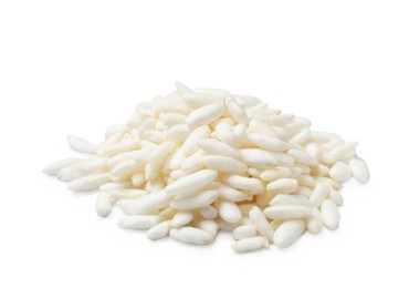 Photo of Heap of puffed rice isolated on white