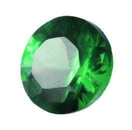 Photo of One shiny green gemstone isolated on white