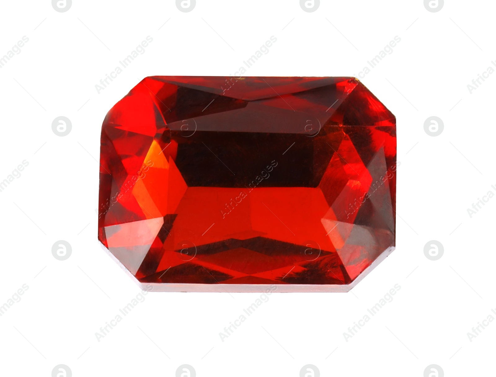 Photo of Tweezers with shiny red gemstone isolated on white