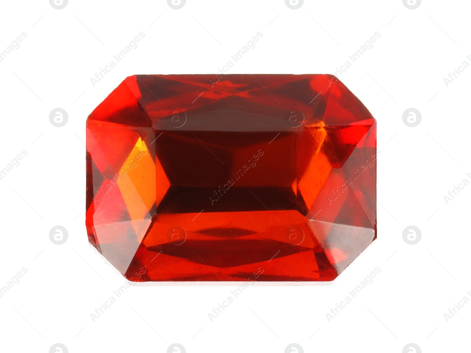 Photo of Tweezers with shiny red gemstone isolated on white