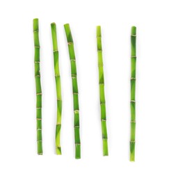 Photo of Stems of decorative bamboo plant isolated on white, top view