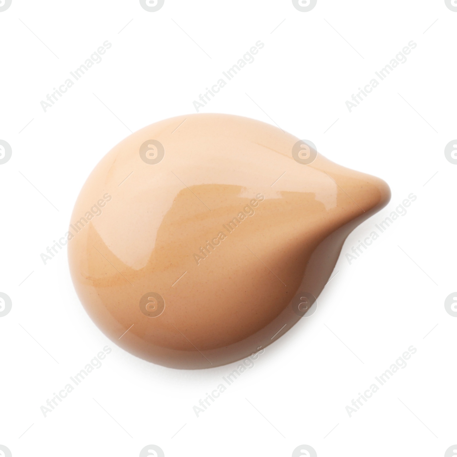 Photo of Skin foundation isolated on white, top view. Sample of cosmetic product