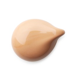 Photo of Skin foundation isolated on white, top view. Sample of cosmetic product