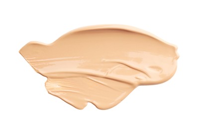 Photo of Skin foundation isolated on white, top view. Sample of cosmetic product