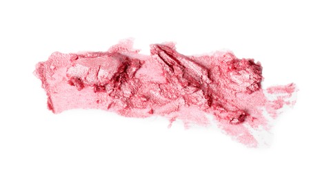 Photo of Sample of pink lipstick isolated on white, top view