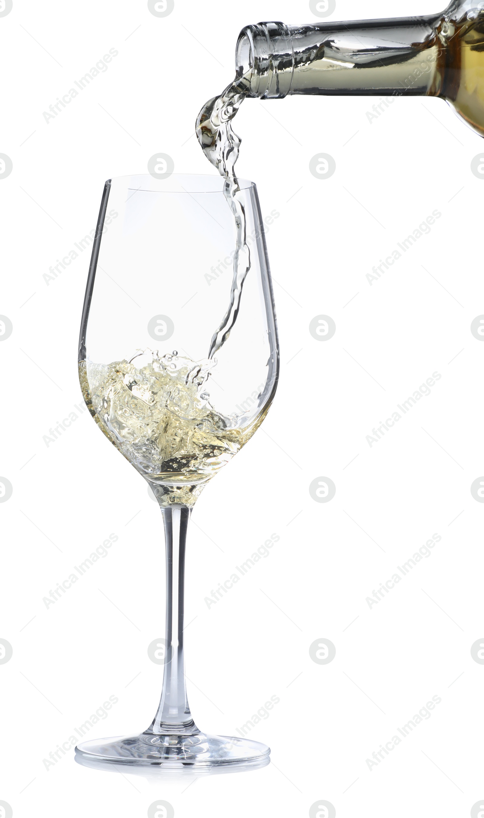 Photo of Pouring wine into glass isolated on white