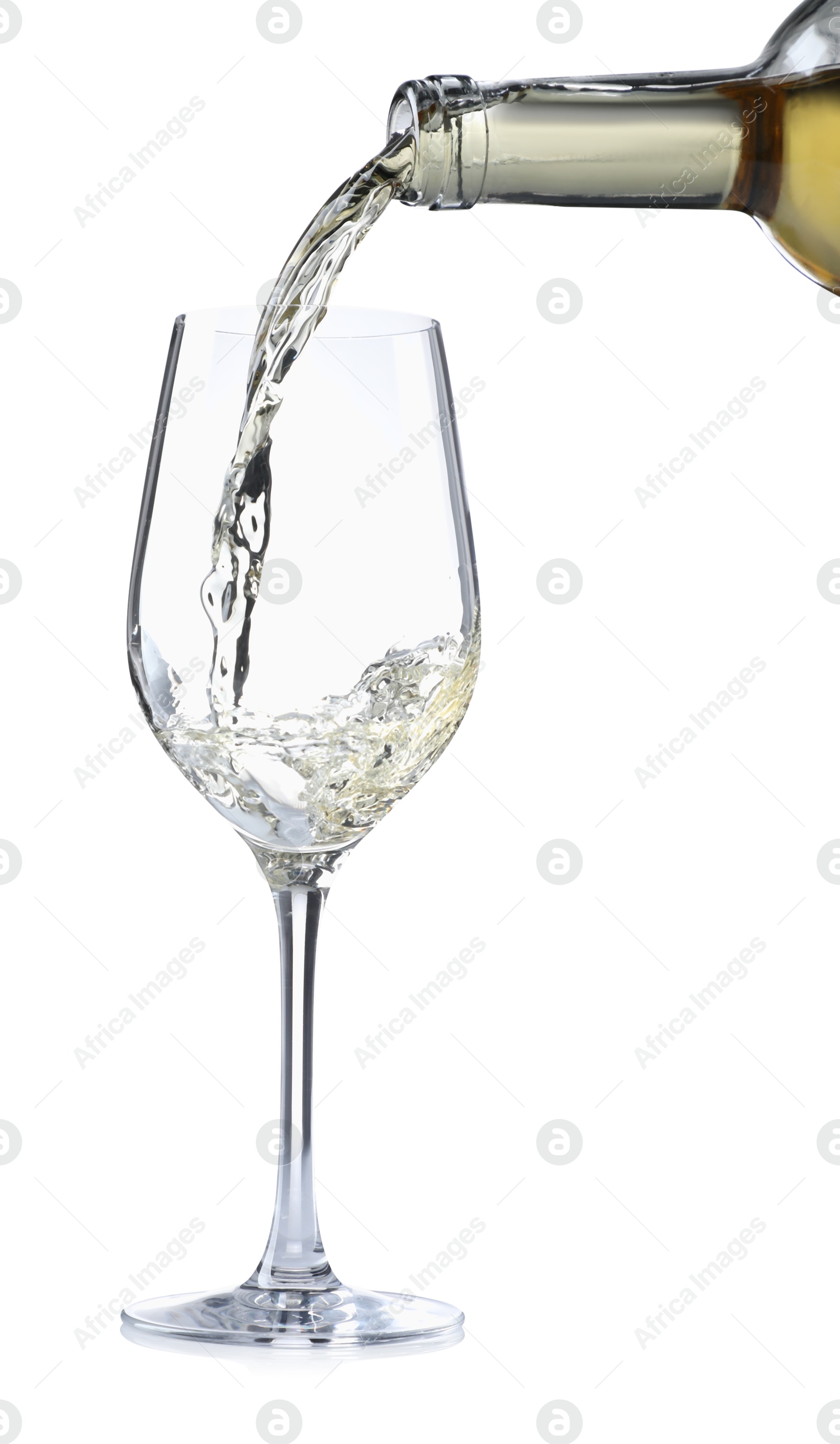 Photo of Pouring wine into glass isolated on white