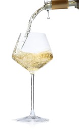 Photo of Pouring wine into glass isolated on white